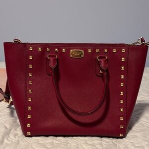 Michael Kors Burgundy Tote with Gold Studs